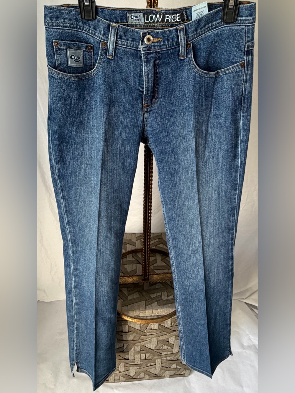 Cruel Girl Low Rise Relaxed Fit Stretch Jeans Size 9 Regular Dark Wash Boot Slit